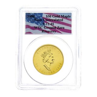 1998 $50 Gold Maple Pcgs Gem Uncirculated World Trade Center Recovery photo