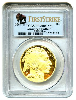 2009 - W American Buffalo $50 Pcgs Proof 70 Dcam (first Strike) Buffalo.  999 Gold photo