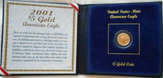 Gem Bu 2001 $5 Gold American Eagle With Folder And Certificate Of Authenticity photo
