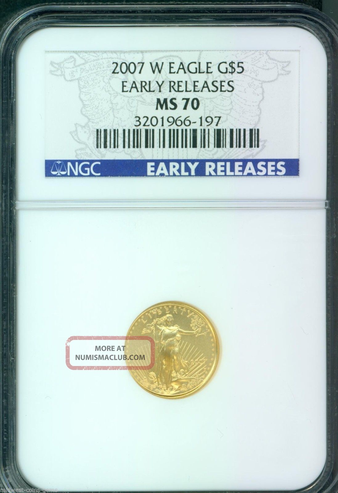2007 - W Burnished $5 Gold Eagle 1/10 Oz. Ngc Ms70 Early Releases Er