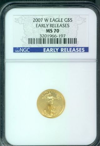 2007 - W Burnished $5 Gold Eagle 1/10 Oz.  Ngc Ms70 Early Releases Er photo