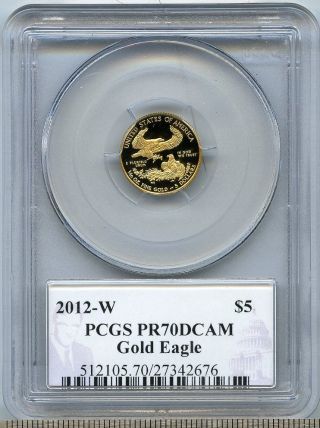 2012 - W $5 (1/10 Oz) Gold Eagle Pcgs Proof 70 Pf 70 Signature Series photo