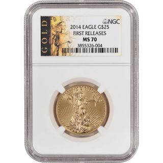 2014 American Gold Eagle (1/2 Oz) $25 - Ngc Ms70 - First Releases - Gold Label photo