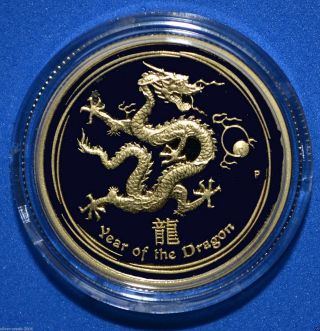 2012 Australian 1/4 Oz Gold Coin Lunar Year Of The Dragon Proof.  9999 Pure photo
