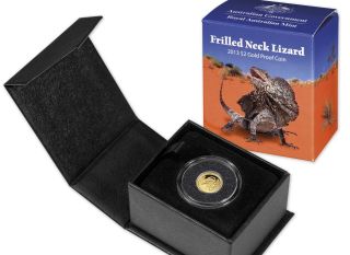 2013 Solid Gold Frilled Neck Lizard $2 99.  99%solid Gold Proof Coin 1/2 Gram Ram photo