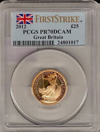 2012 Great Britain First Strike Britannia 1/4 Oz Gold Pr70dcam Pcgs Cert photo
