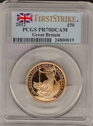 2012 Great Britain First Strike Britannia 1/2 Oz Gold Pr70dcam Pcgs Cert photo