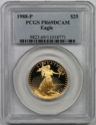 1988 - P Gold Eagle $25 Half - Ounce Proof Pr69dcam Pcgs Pr 69 Deep Cameo photo