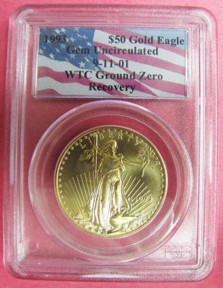1993 World Trade Center $50 Gold Eagle Coin Certified Pcgs Uncirculated 911 photo