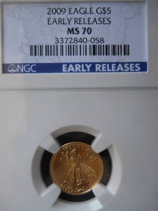 2009 Gold Eagle 1/10 Oz G$5 Ngc Ms70 Early Release photo