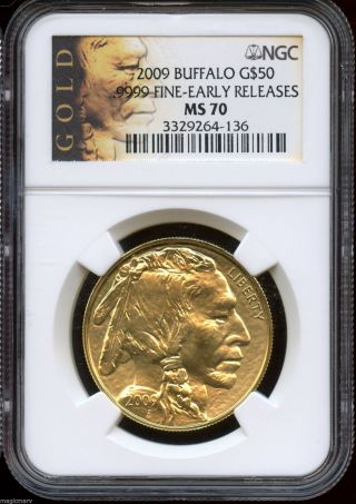 2009 $50 Gold Buffalo Ngc Ms70 Early Release - A Perfect Coin photo