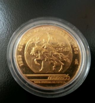 1985 Mexico 250 Pesos Proof Gold Coin World Cup photo