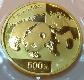 2008 China Chinese Panda Gold 500 Yuan 1 Ounce Oz. .  999 Seal photo