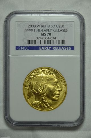 2008 W $50 Ms70 Gold Buffalo 1oz Ngc Ms70 Early Releases photo