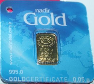 Gold Bullion Bar.  05 Gram 9995 Pure Bar Nugget Ingot In Certificate Nadir +bag photo