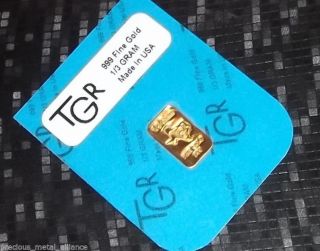 Gold 1/3 Gram Gr G 24k Pure Tgr Premium Bullion Bar 999.  9 Fine Certified Ingot photo
