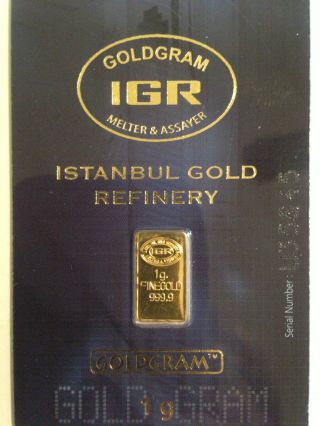 1 Gram Istanbul Refinery Gold Bar 999.  9 Fine 24k Gold photo