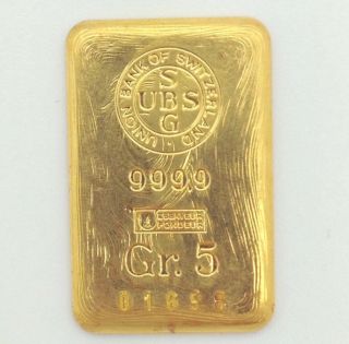 5 Gram Union Bank Of Switzerland (ubs) Gold Bar,  You Very Rarely See These photo