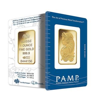 Pamp Suisse 1 Oz Gold Bullion Bar Swiss W/ Assay.  9999 Fine 24kt Gold photo