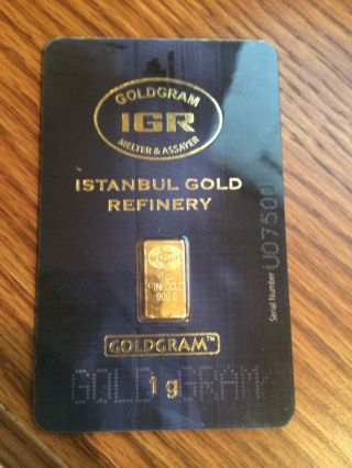 1 G Gram 999.  9 24k Gold Bullion Bar With Lbma Certificate photo