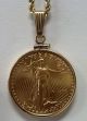 1999 1/2 Ozt $25 American Gold Eagle In A Bezel On A 14k Rope Chain - 18 