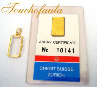 24k Pure Gold Credit Suisse One Gram Ingot With Frame photo