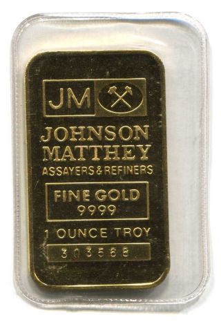 Johnson Matthey Jm 1 Oz. .  9999 Fine Gold Bar In Plastic photo