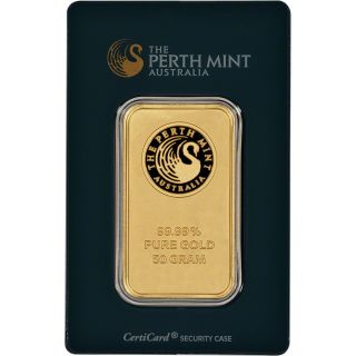 50 Gram Gold Bar - Perth - 99.  99 Fine In Assay photo