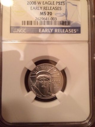 2008 - W Burnished $25 1/4 Oz Platinum Eagle Ngc Ms 70 Early Release photo