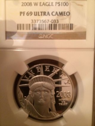 2008 - W $100 Statue Of Liberty Platinum Ngc Proof Pf69 Ultra Cameo photo