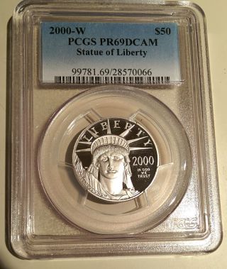2000 - W Platinum Eagle $50 Pcgs Pr69 Dcam Statue Of Liberty 1/2 Oz photo
