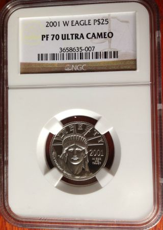 2001 - W $25 Ngc Pf 70 Ultra Cameo 1/4 Oz Platinum American Eagle (proof Pr 70) photo