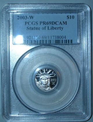 2003 - W Statue Of Liberty 1/10 Oz Platinum Proof Pcgs Pr69dcam photo