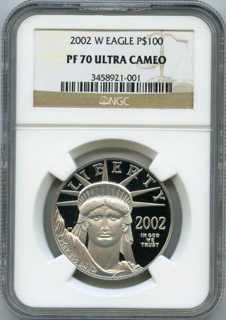 2002 - W $100 (1 Oz. ) Proof 70 Platinum Eagle Ngc Pf 70 Ucam photo