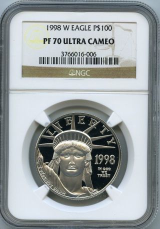 1998 - W $100 (1 Oz. ) Proof 70 Platinum Eagle Ngc Pf 70 Ucam photo