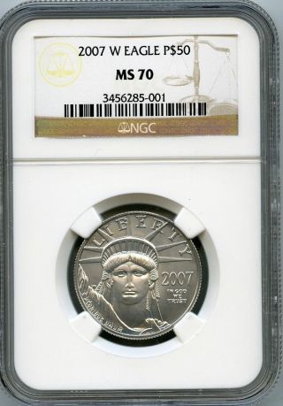 2007 W $50 (1/2 Oz) State Platinum Eagle Ngc Ms70 photo