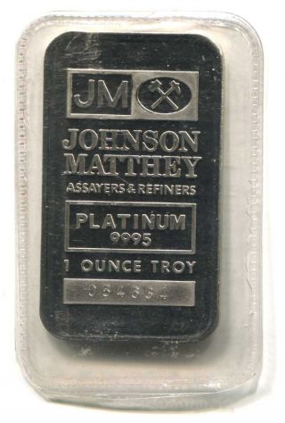 Johnson Matthey Jm 1 Oz. .  9995 Fine Platinum Bar In Plastic Rare photo