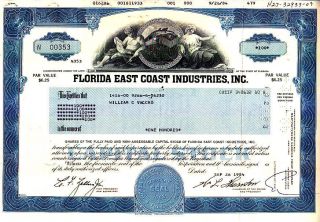 Florida East Coast Industries,  Inc.  Fl 1984 Stock Certificate photo