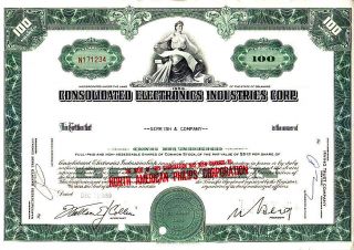 Consolidated Electronics Industries Corp 1969 Stock Certificate photo