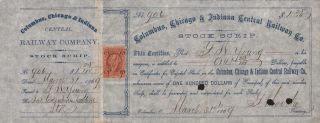 Usa Columbus Chicago Indiana Central Railway Co Stock Certificate 1869 photo