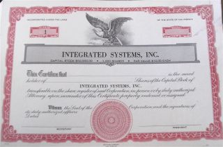 Blank Stock Certificate Integrated Systems California Company photo