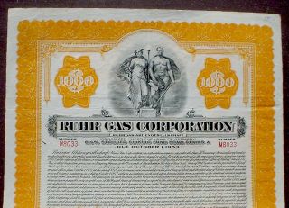 German Government Ruhr Gas 6 1/2% 1000$ Sinking Fund Bond 1928 Uncanc + Coupons photo