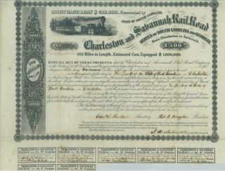 Charleston And Savannah Rail Road $510,  000 Mortgage Loan Bond,  1856 photo