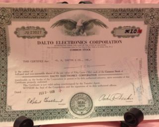 1968 Stock Certificate Dalto Electronic Corporation Vintage photo