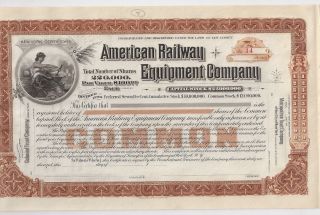 American Railway Equipment Company. . . . .  Unissued 1890 ' S Stock Certificate photo