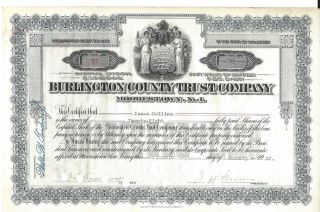 Burlington County Trust Company (moorestown Nj). . . . .  1932 Stock Certificate photo