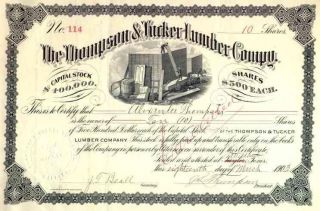 1903 Thompson & Tucker Lumber Stock Certificate Signed By J.  L.  Thompson photo