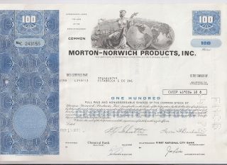 Morton - Norwich Products Inc. . . . . . . .  1972 Stock Certificate photo