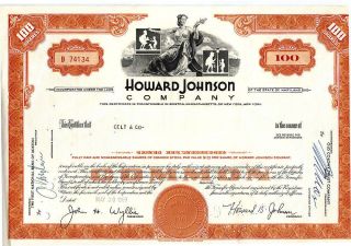 100 Shares 1969 Howard Johnson Company Cancelled Stock Certificate W Lamplighter photo