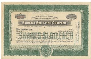 1928 Stock Certificate Eureka Smelting Co.  Nv - photo